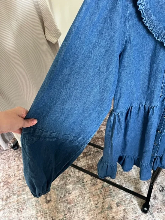 BDG Denim Blue Tiered Button-Front Dress with Ruffled Collar - Picture 5 of 5